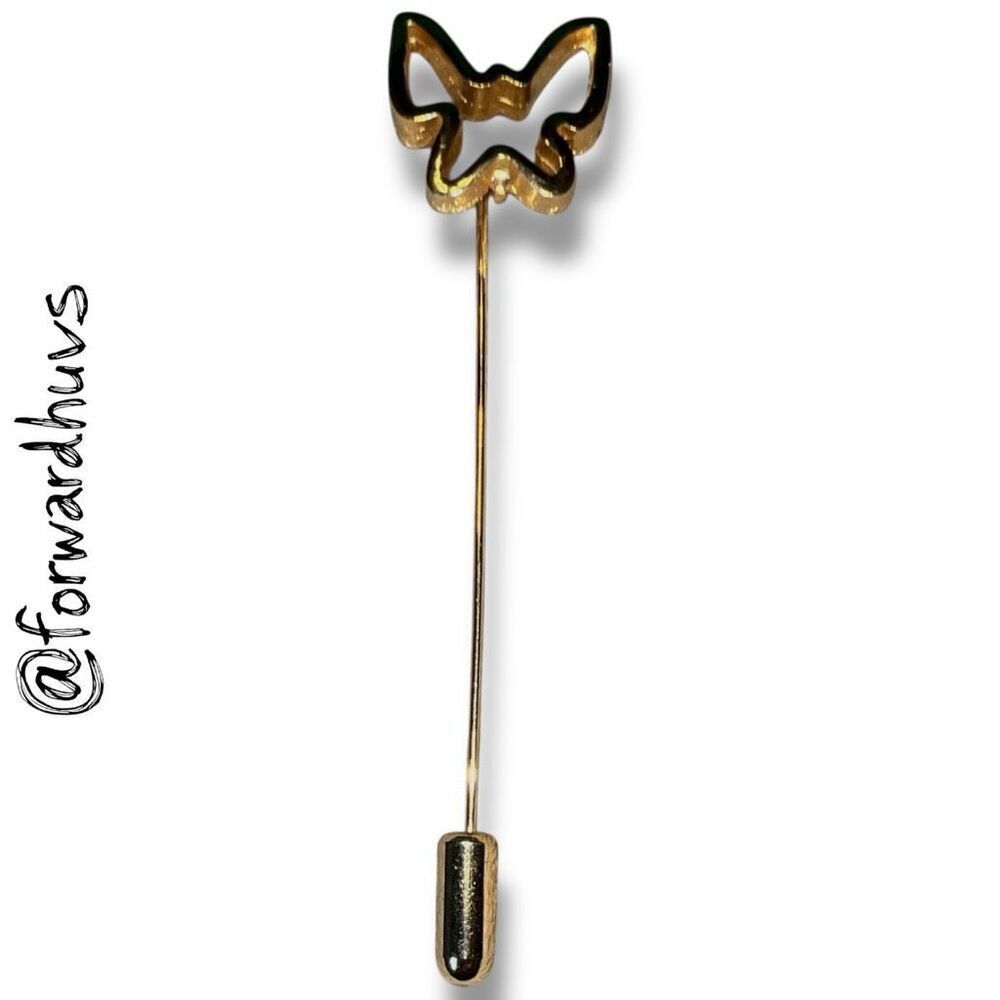 Vintage Gold Tone Butterfly Stick Pin – 2.75” – Good Condition